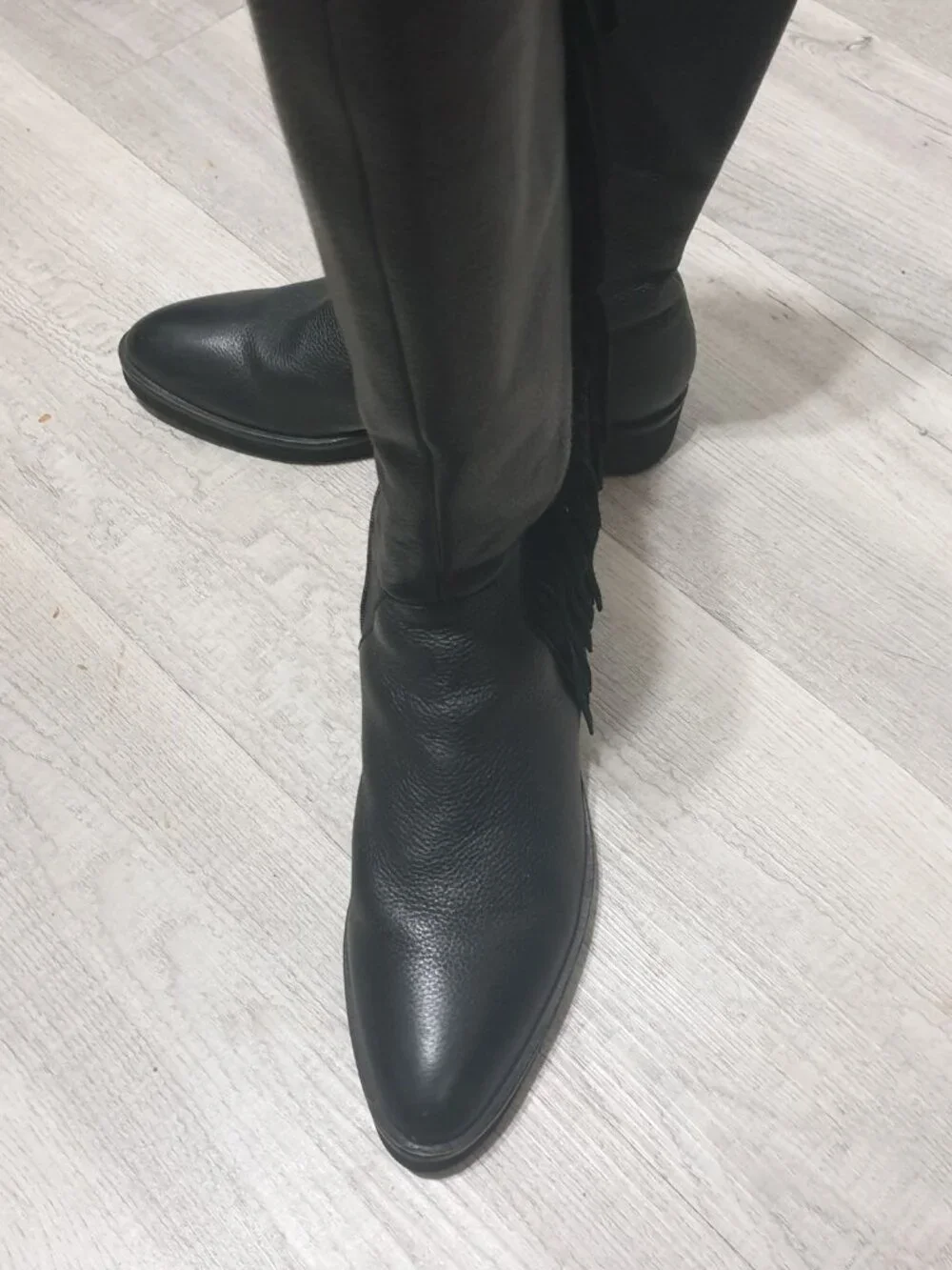 Fashion Women Black Fringe Boots Italian Leather Casual Everyday Boot Size 38